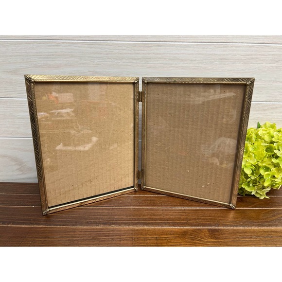 Vintage Brass Gold Filigree Double / Hinged 8”x10” Frames - Picture 1 of 5
